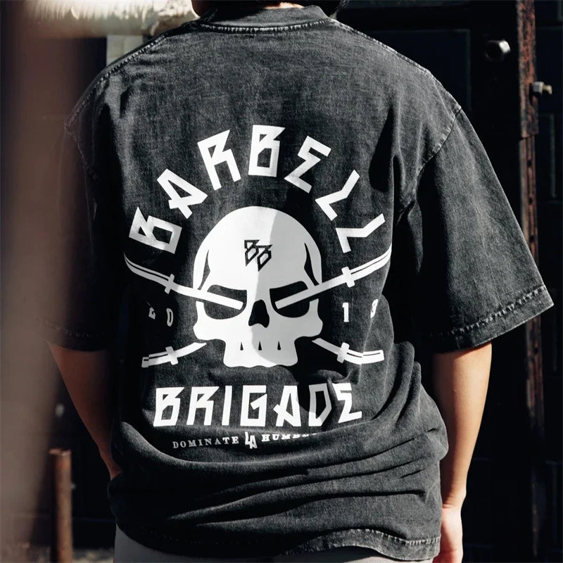 BARBELL BRIGADE REBIRTH TEE Washed Vintage 230G 100% Cotton T Shirt Men Women Oversized Fit Training Running Shirts Sportswear