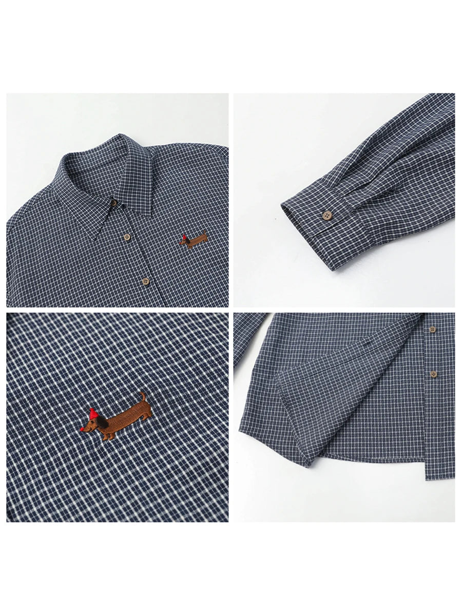 CHIC VEN Women Shirt Long Sleeve Single Breasted New Loose Casual Embroidered Plaid Blouses Retro Female Top Spring Summer 2025