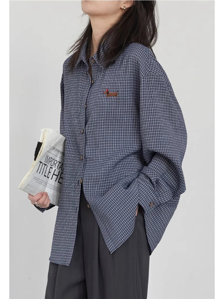 CHIC VEN Women Shirt Long Sleeve Single Breasted New Loose Casual Embroidered Plaid Blouses Retro Female Top Spring Summer 2025