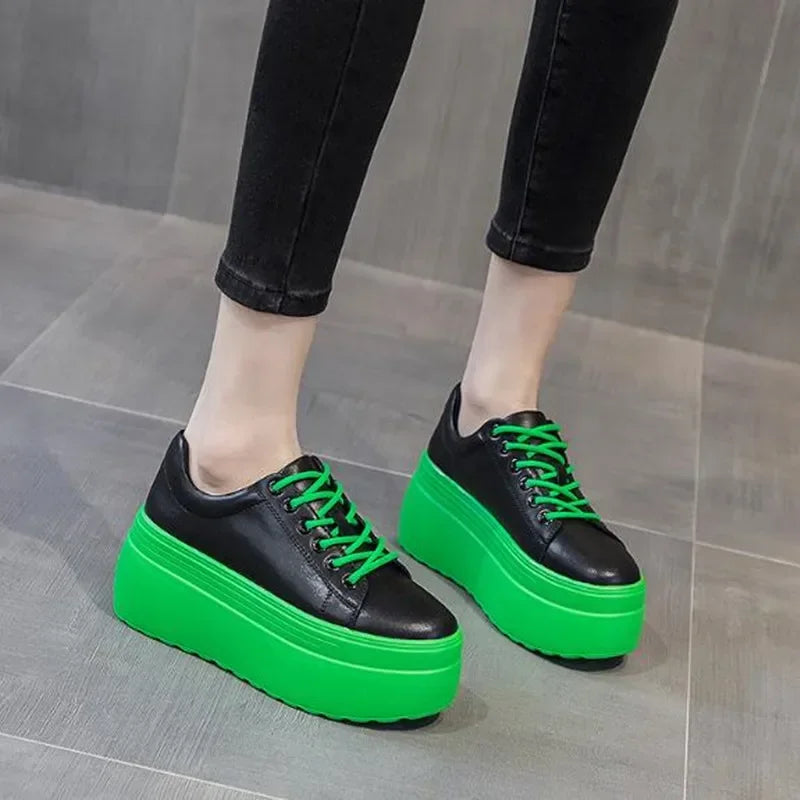 2025 Genuine Leather Women Casual Shoes Super Thick 8cm Platform Wedge Fashion Sneakers Chunky Spring Autumn Flats Zapados Mujer