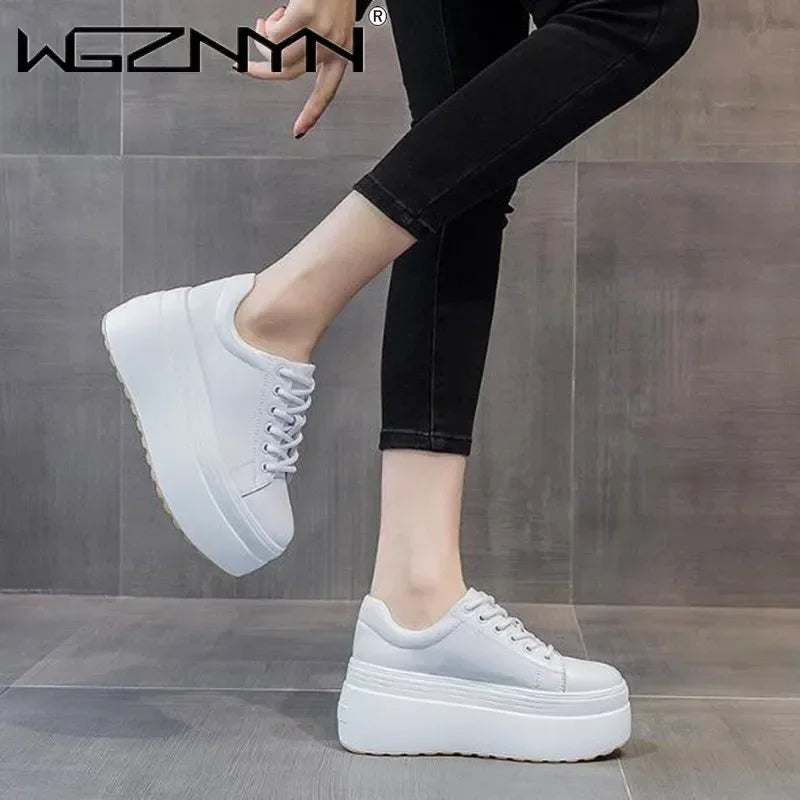 2025 Genuine Leather Women Casual Shoes Super Thick 8cm Platform Wedge Fashion Sneakers Chunky Spring Autumn Flats Zapados Mujer