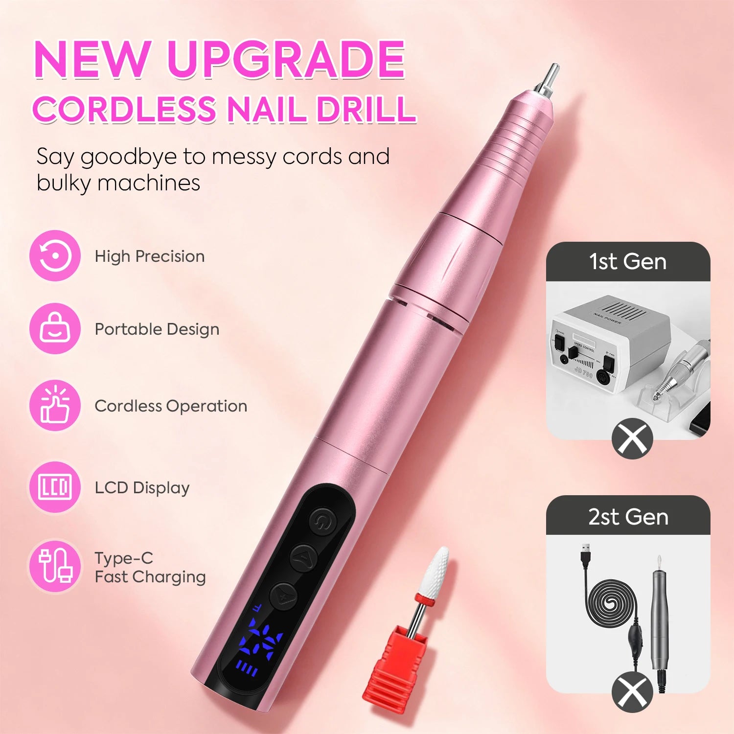 35000RPM Rechargeable Portable Nail Drill Machine With Low Noise Nails Sander For Acrylic Gel Polish Professional Nail Tool