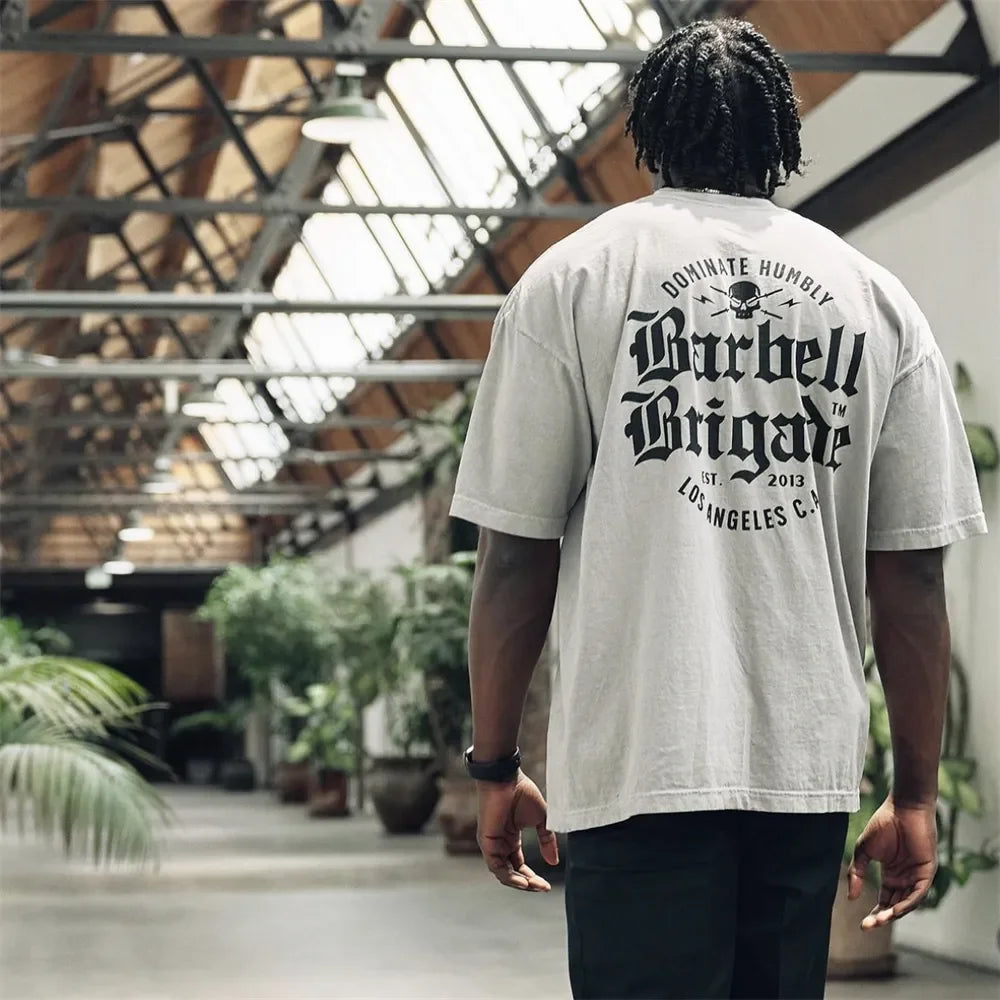 Clearance Sale BARBELL Men Running Sport Cotton T-shirt Gym Fitness Skull Print Shirt Summer Jogging Training Tee Tops