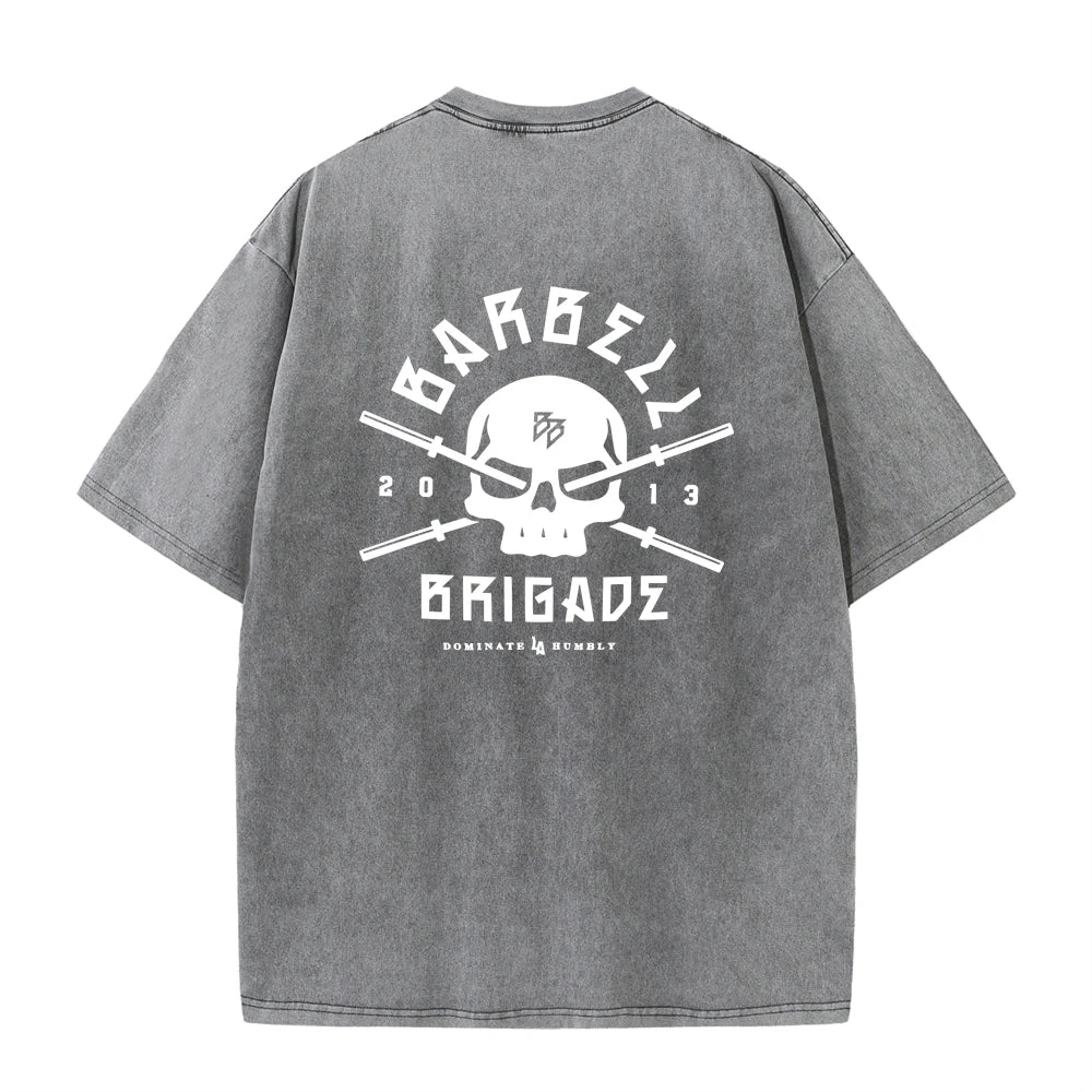BARBELL BRIGADE REBIRTH TEE Washed Vintage 230G 100% Cotton T Shirt Men Women Oversized Fit Training Running Shirts Sportswear