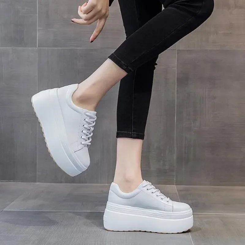 2025 Genuine Leather Women Casual Shoes Super Thick 8cm Platform Wedge Fashion Sneakers Chunky Spring Autumn Flats Zapados Mujer