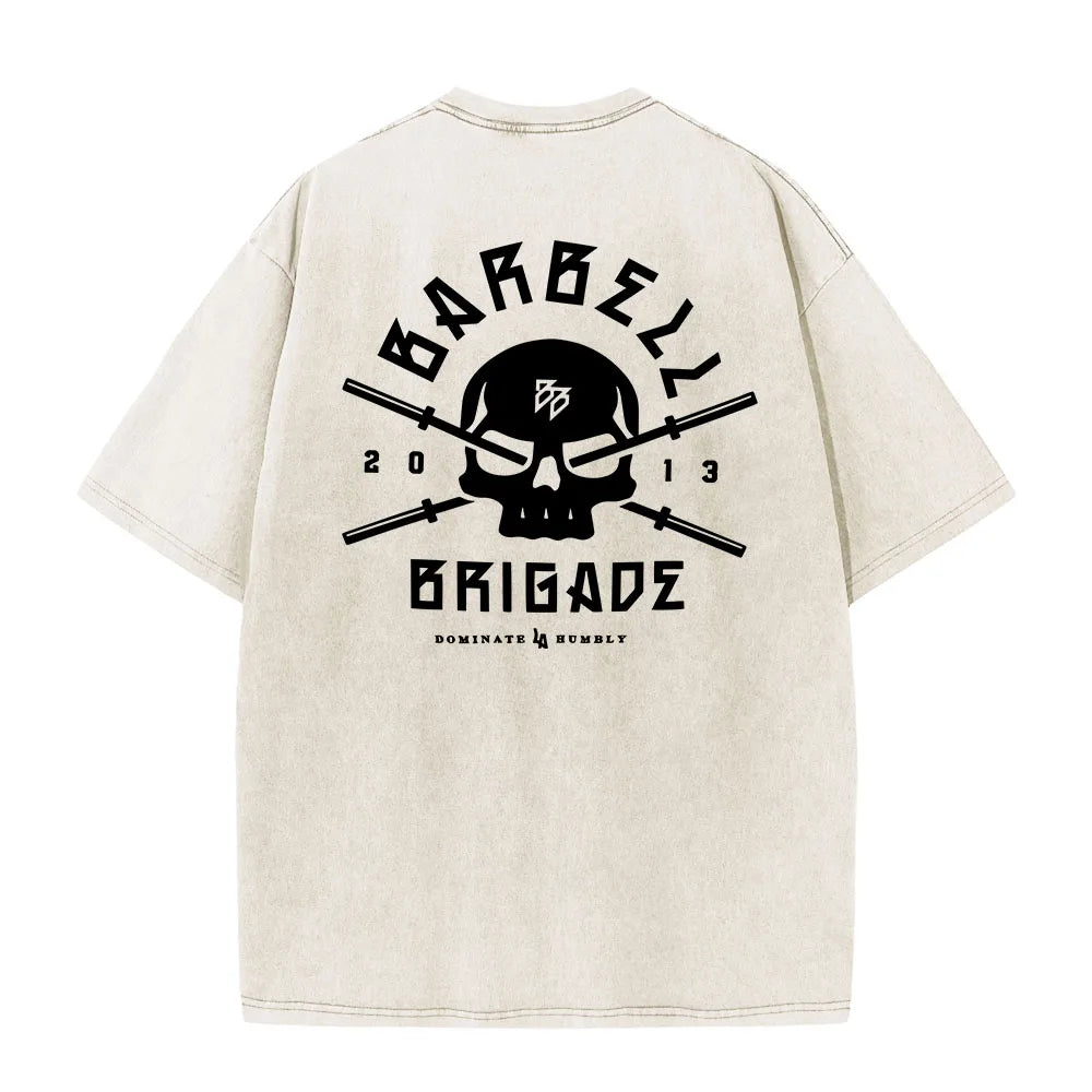 BARBELL BRIGADE REBIRTH TEE Washed Vintage 230G 100% Cotton T Shirt Men Women Oversized Fit Training Running Shirts Sportswear